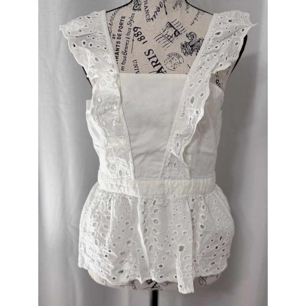 Banana Republic White Eyelet Peplum Blouse Ruffle Sleeveless Cotton Top Medium